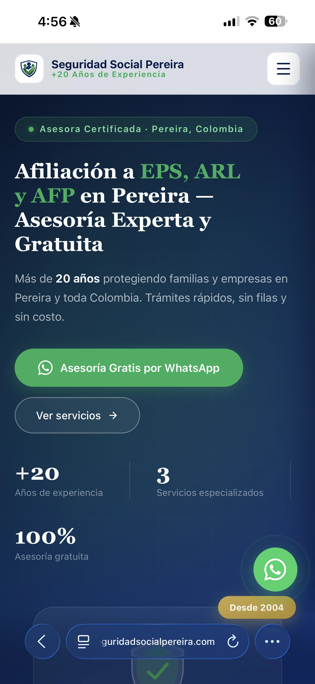 Seguridad Social Pereira - Afiliaciones EPS, ARL y AFP